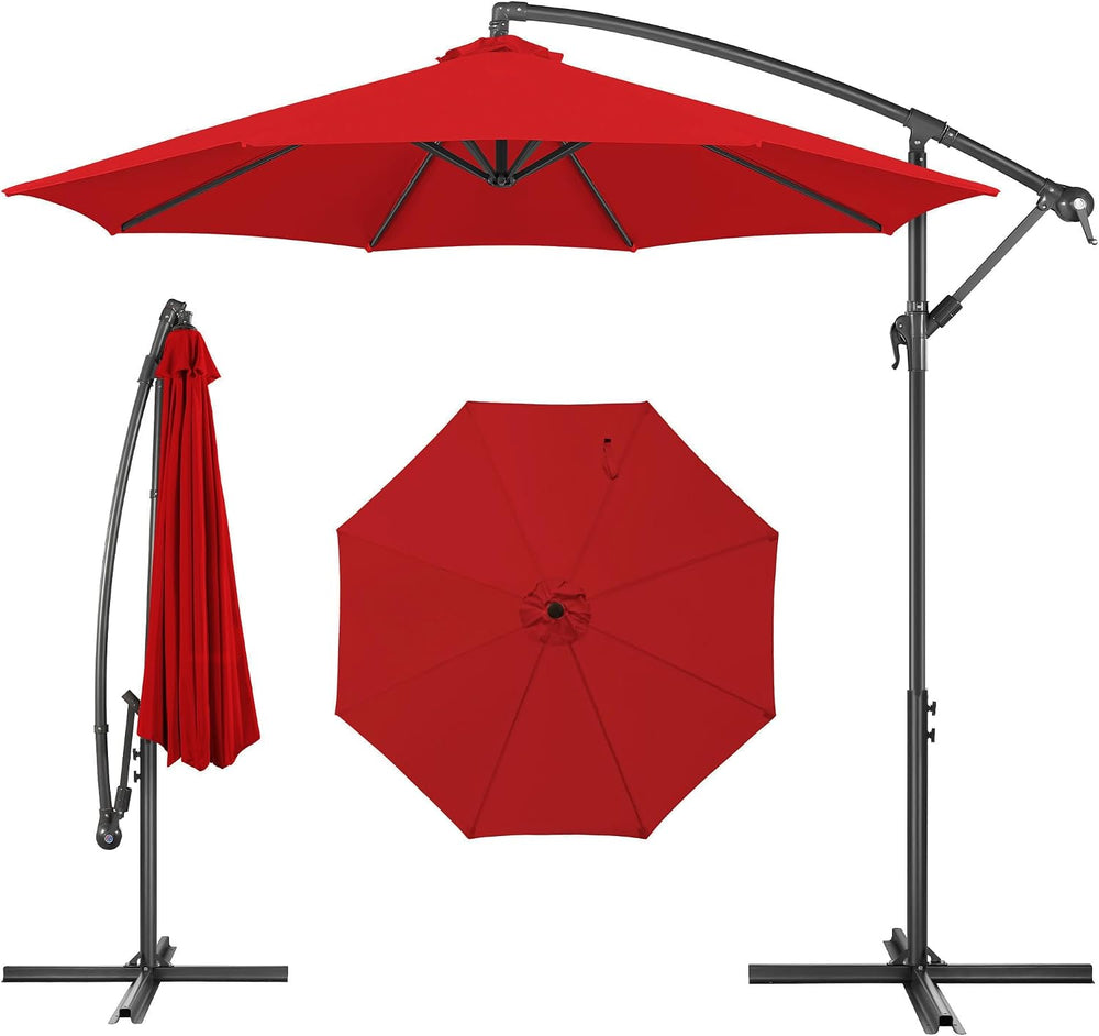 FLAME&SHADE Cantilever Patio Umbrella Outdoor, 10 FT, Red
