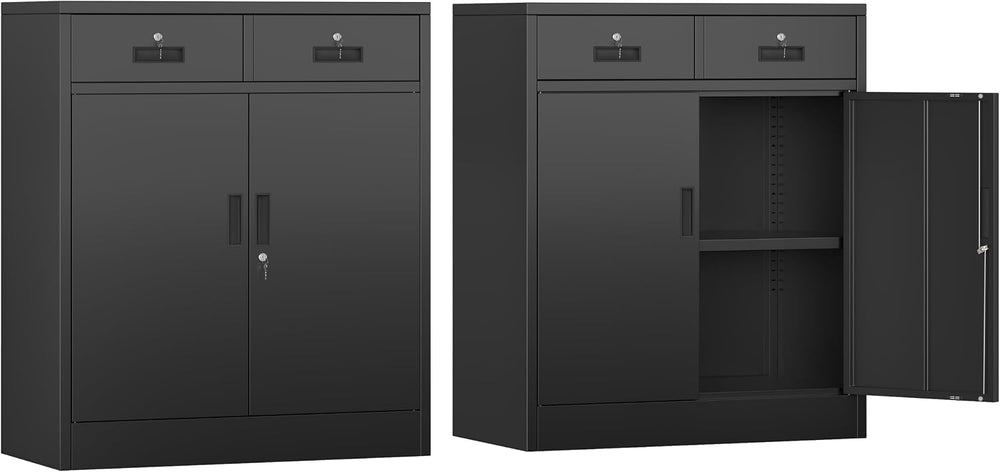 CMY Metal Storage Cabinet, 36" H Locking Storage Cabinet with 2 Drawers,...