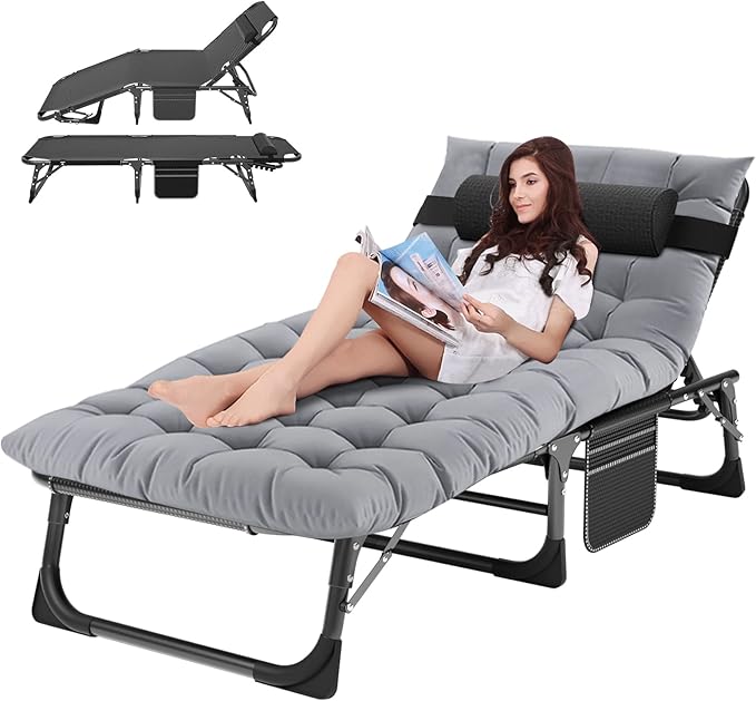 ABORON Chaise Lounge Chair,5 Positions Padded Outdoor Tanning Chair,Heavy Dut...