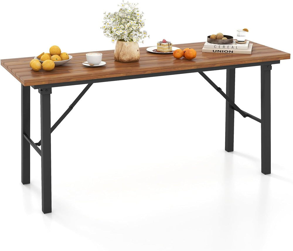 Tangkula 59" Narrow Outdoor Dining Table for 4-6, Natural