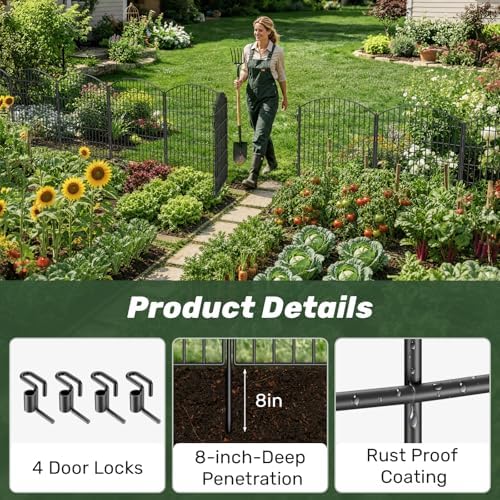 3-Layer Garden Fence with Gate 10 Panel 32in H×23ft L