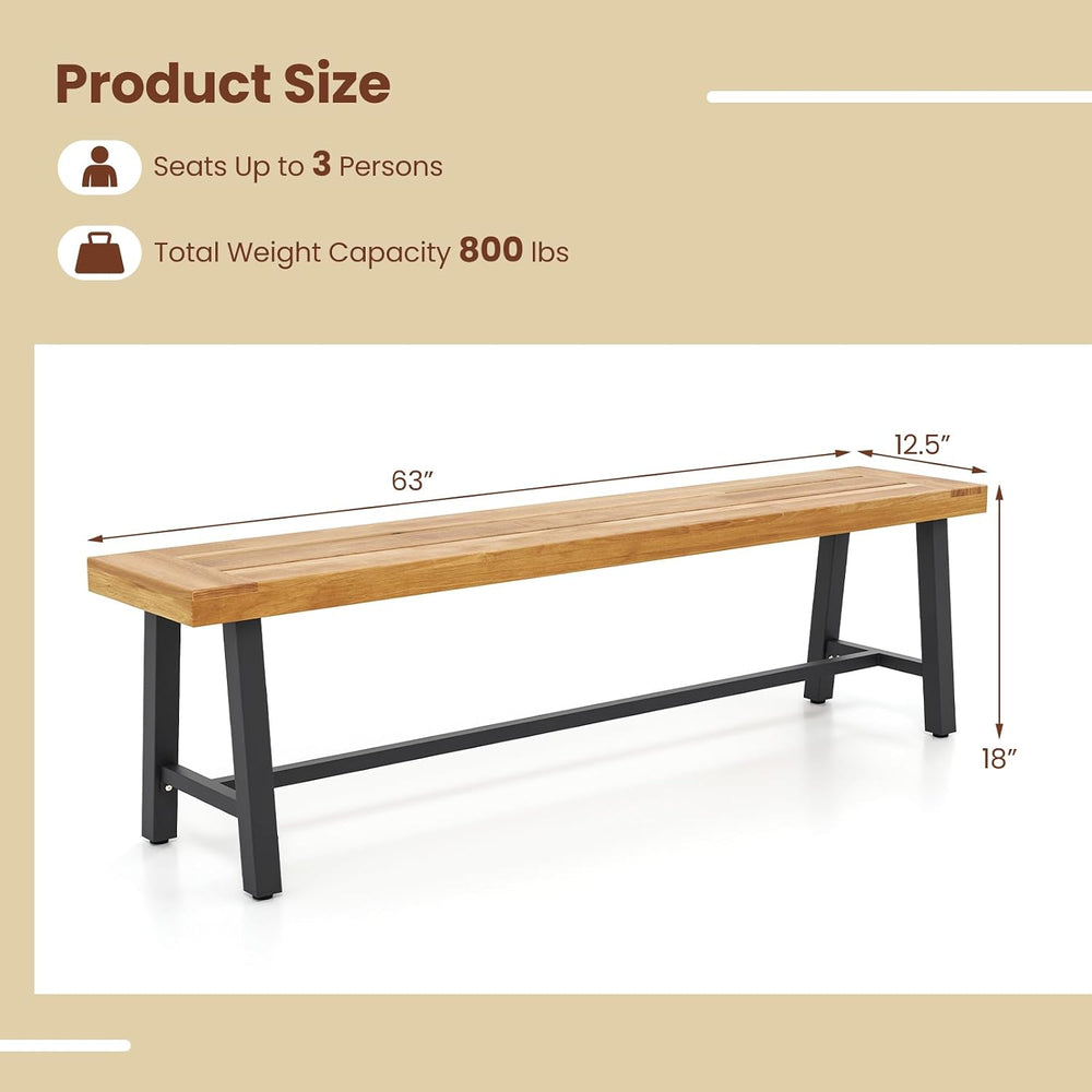 RELAX4LIFE 63’’ Outdoor Bench Acacia Wood - 3-Person Backless Patio Benches w...
