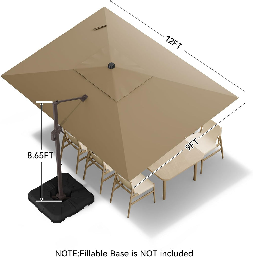 9x12 FT Cantilever Patio Umbrella, Large Rectangular Offset Outdoor Umbrella ...