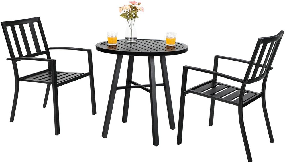 PHI VILLA 3 Pcs Patio Bistro Dining Set, 28" Metal Table& 2 Patio Ch...