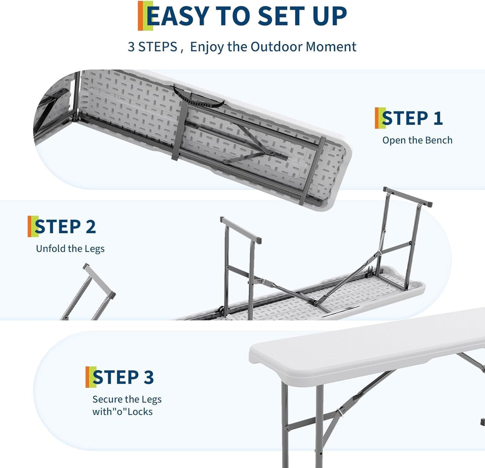 6FT Folding Bench, 2 Pack Fold-in-Half Portable Seating