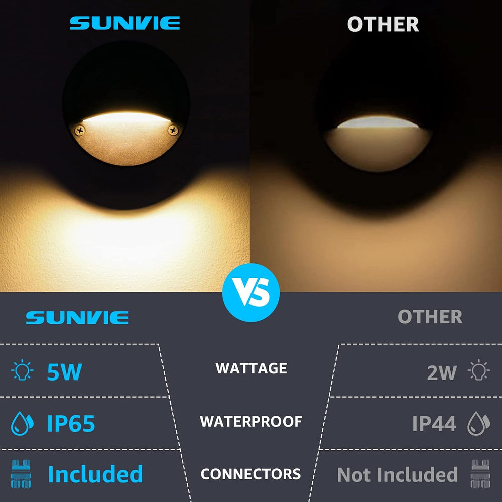 SUNVIE 4" Low Voltage Deck Lights 5W Black Cast-Aluminum 3000K, 6-Pack