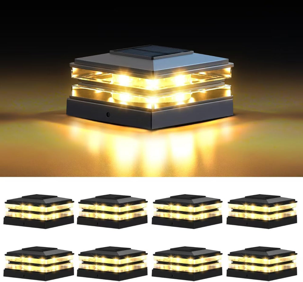 8 Pack Solar Post Cap Lights Outdoor Waterproof, Warm & Cool White, Black