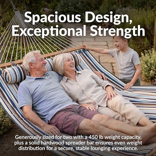 Sunnydaze Quilted Double Hammock for Outside with Pillow, Ocean Isle