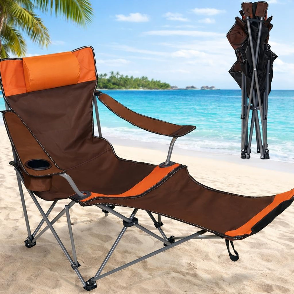 Camping Lounge Chair with Headrest Footrest and Storage Bag