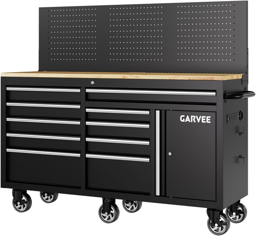 60 Inch Rolling Tool Chest Workbench, 10 Drawer Tool Box with Pegboard & ...