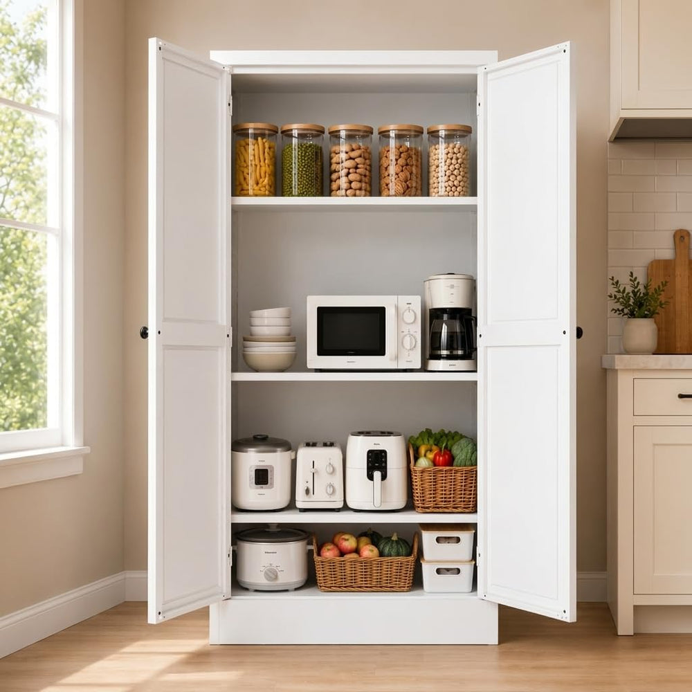 AQY Kitchen Pantry Cabinet,61" White Pantry Storage Cabinet with 4 Tier ...