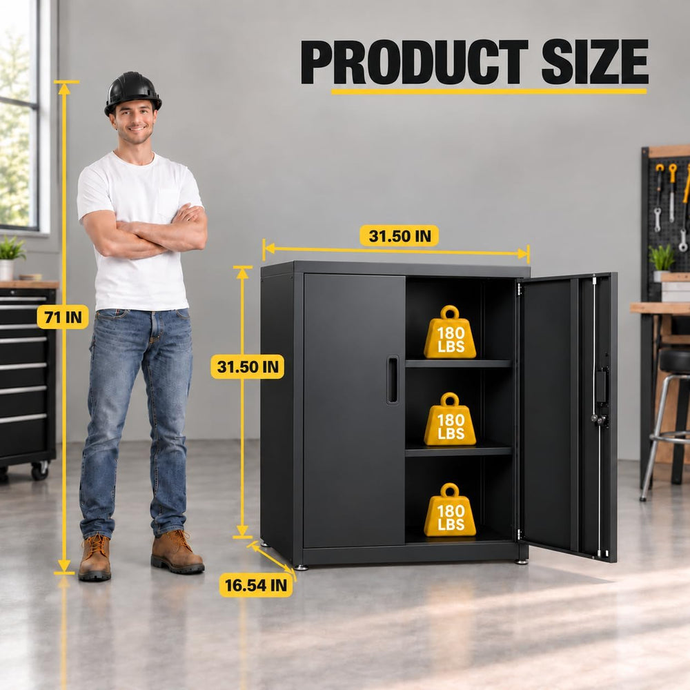 Metal Garage Storage Cabinet, 31"H Locking Cabinet with Adjustable Feet