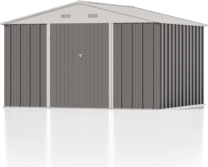 Patiowell 10 x 8 FT Outdoor Storage Shed, Large Garden Tool Metal Shed with S...