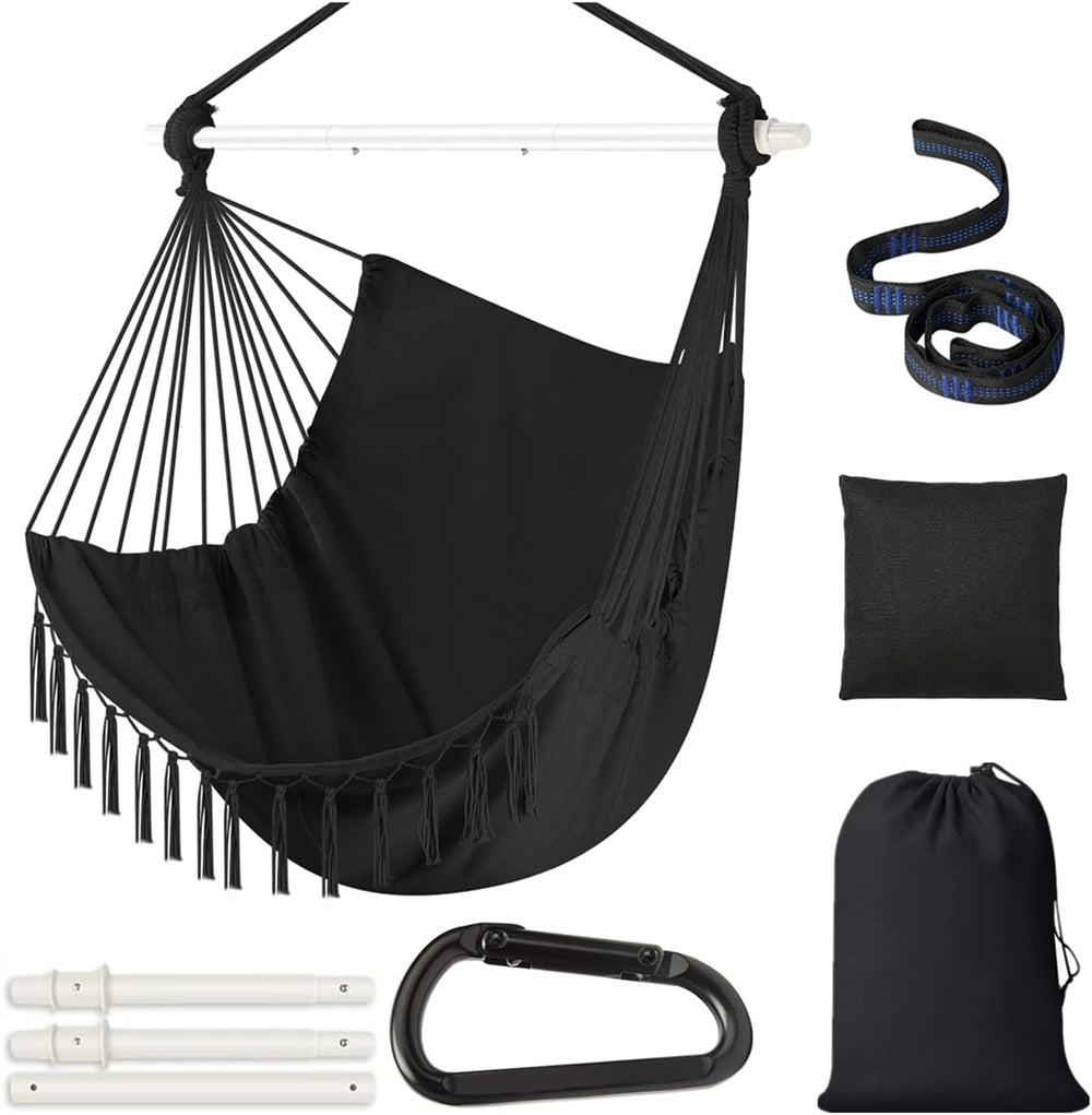 Hanging Swing Hammock Chair with Spreader Bar & Adjustable Straps - Black