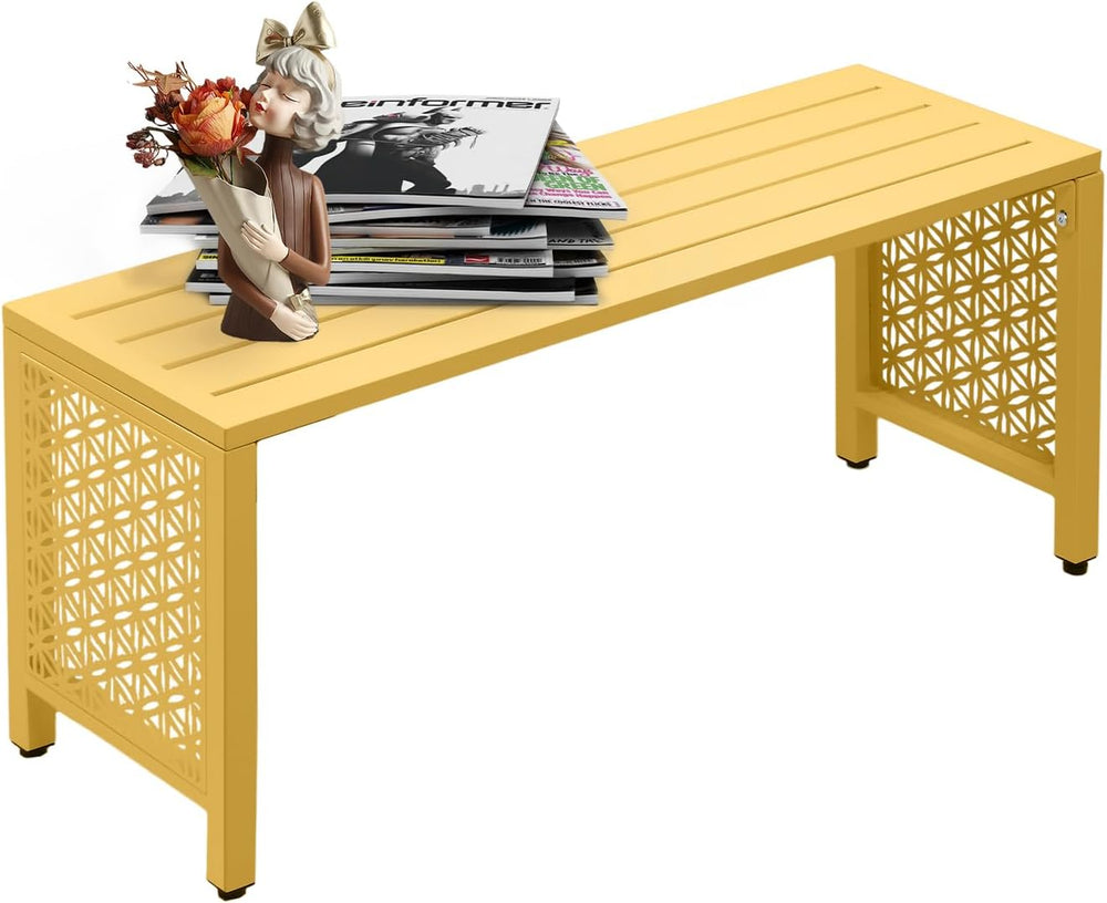 VINGLI 40in Outdoor Metal Bench, All-Weathe Backless Patio Bench with Slatted...