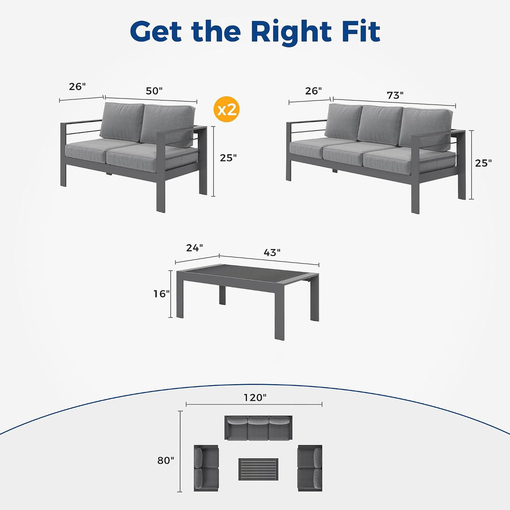 7 Seats Patio Furniture Set, Aluminum Patio Sofa with 10" Back Cushion
