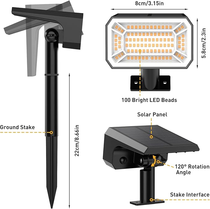 Solar Spot Lights Outdoor Waterproof IP65, [8 Pack/100 LED/4 Modes] Solar Lan...