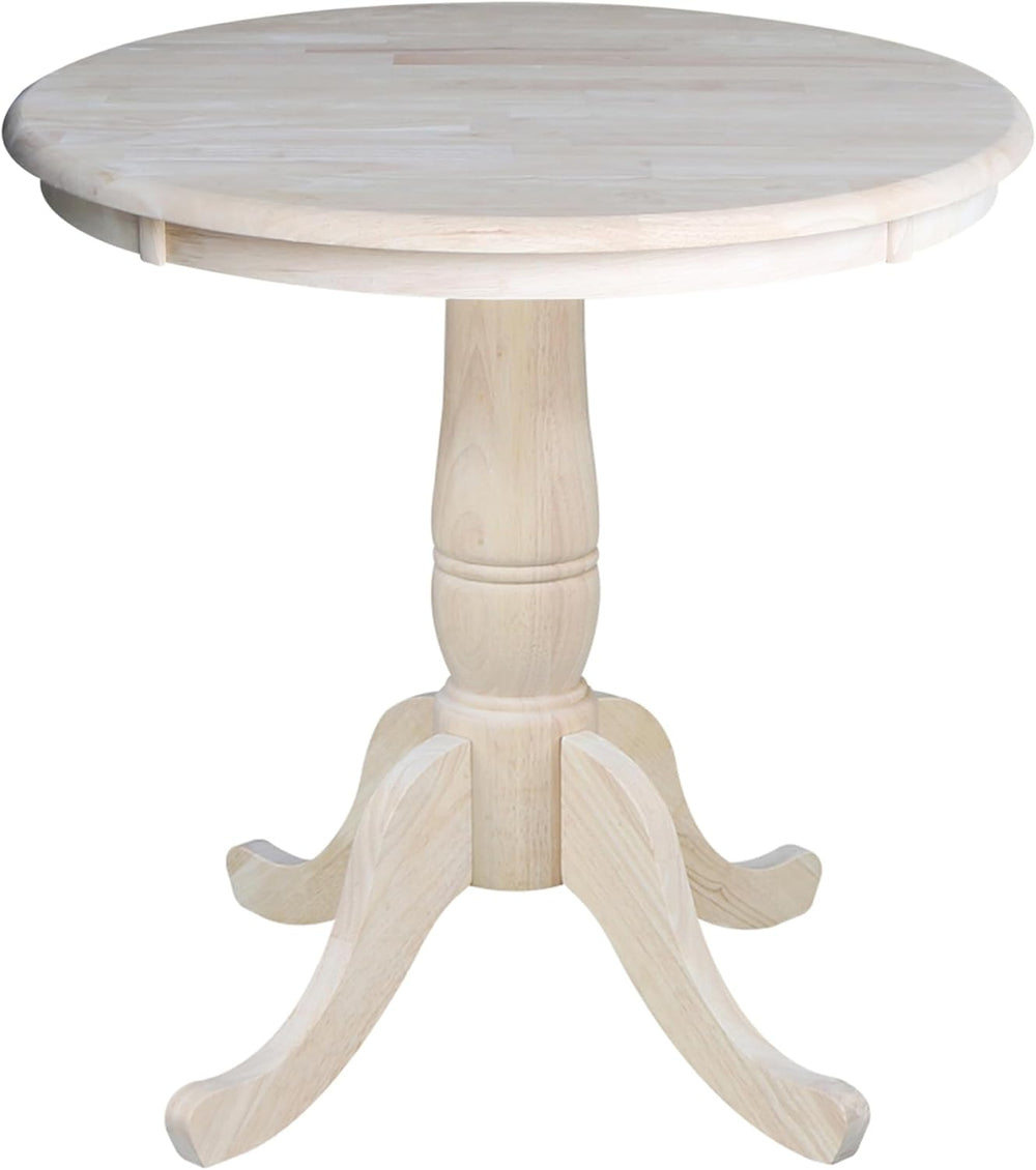 IC International Concepts, 30" Round Top Pedestal Dining Table, Solid Re...