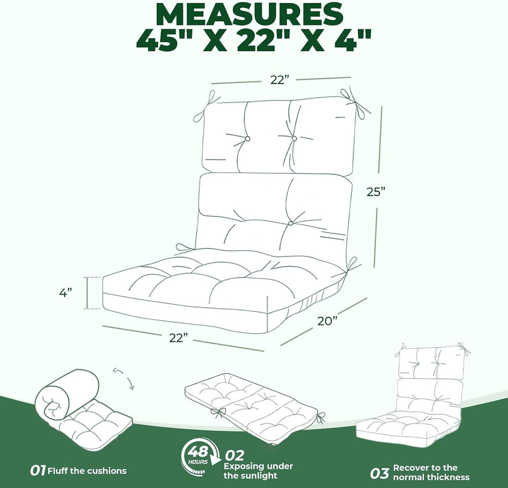 Outdoo Chair Cushions for Patio Furniture 45x22x4”, Green FL