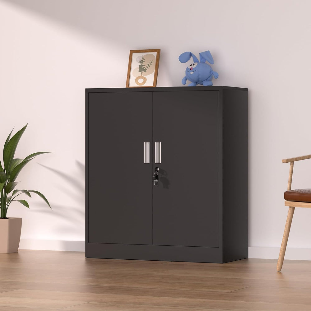 iJINGUR Metal Storage Cabinet with Locking Doors, 36.22" H, Black