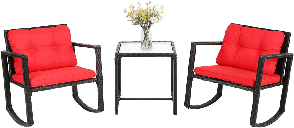 3 Pieces Rocking Bistro Set Wicker Patio Furniture Outdoor Conversation Sets ...