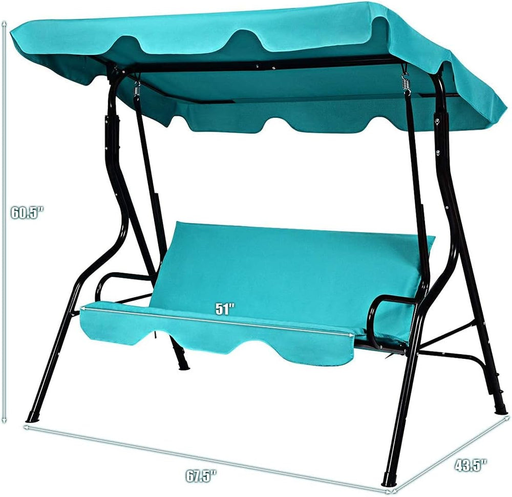 3-Seater Canopy Swing Chair, Waterproof Outdoor Swing Cushioned Seat with Adj...