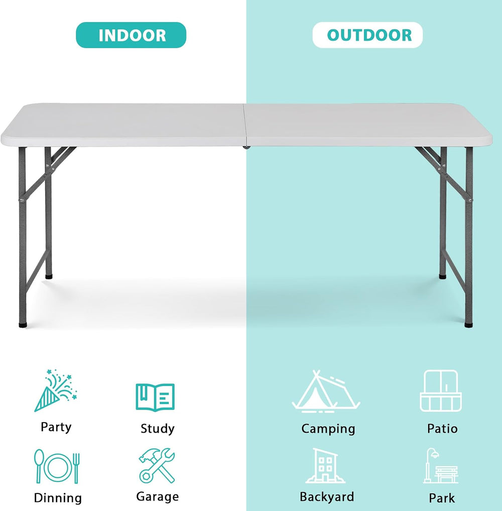 SUPER DEAL Upgraded 6FT Folding Picnic Table for Outdoor, Portable Fold-in-Ha...