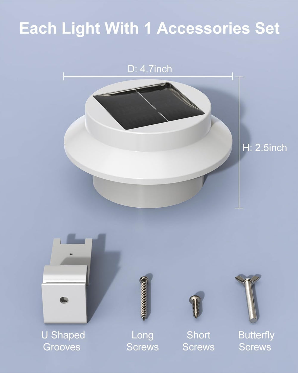 FALOVE 4 Pack Cool White Bright Solar Powered Gutter Mounted Lights Outdoor