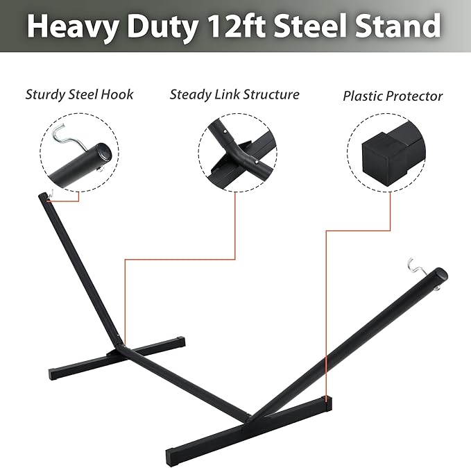 Two Person Hammock with Stand for Outside Heavy Duty, Outdoor Patio Hammock w...