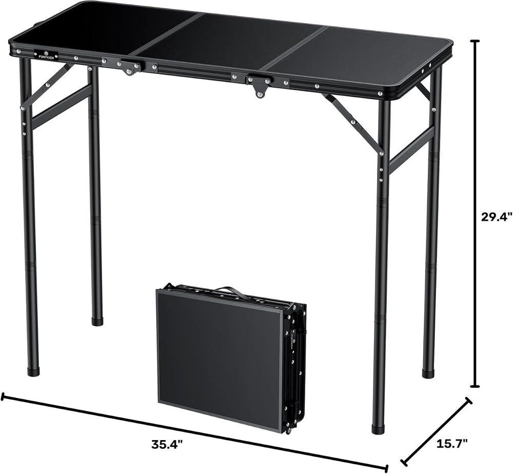 FUNYKICH 3ft Aluminum Folding Camping Table, 3 Height Adjustable Max 29.4"