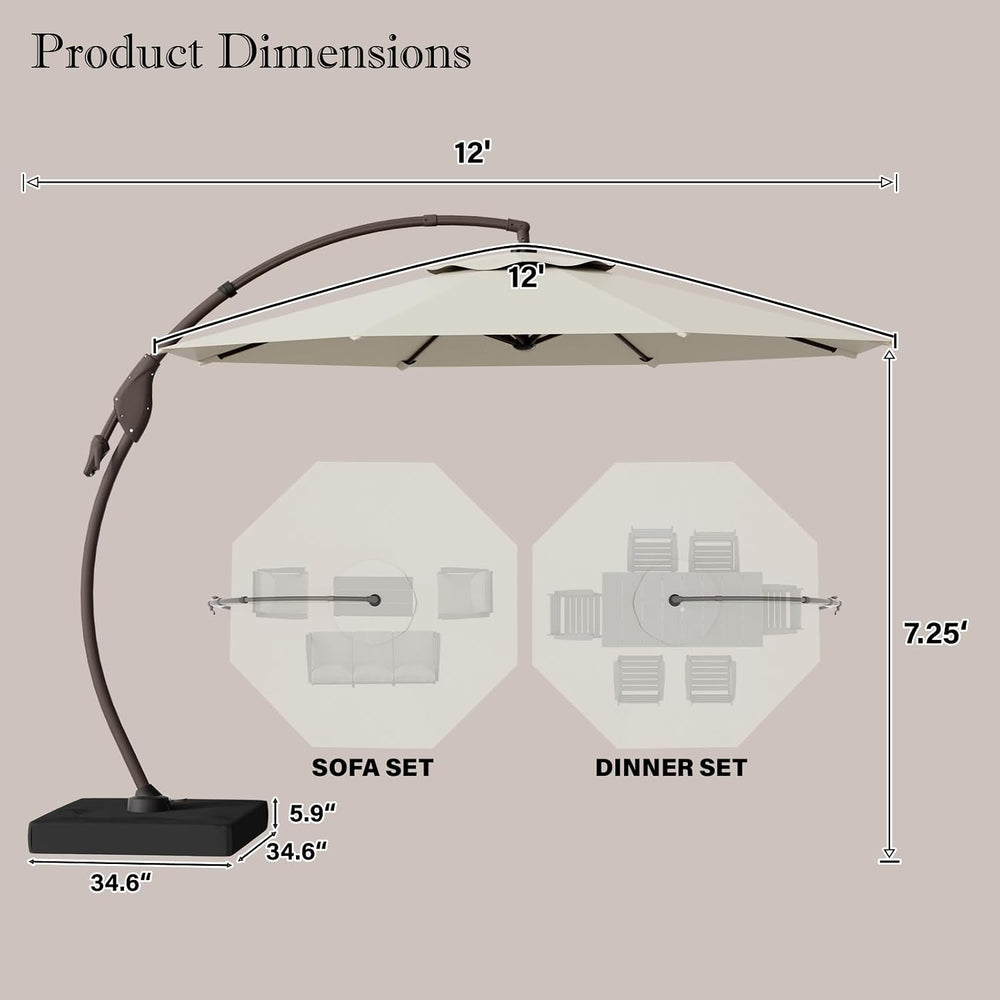 11FT Cantilever Umbrella with Heavy-Duty Base, Outdoor Large Round Aluminum O...