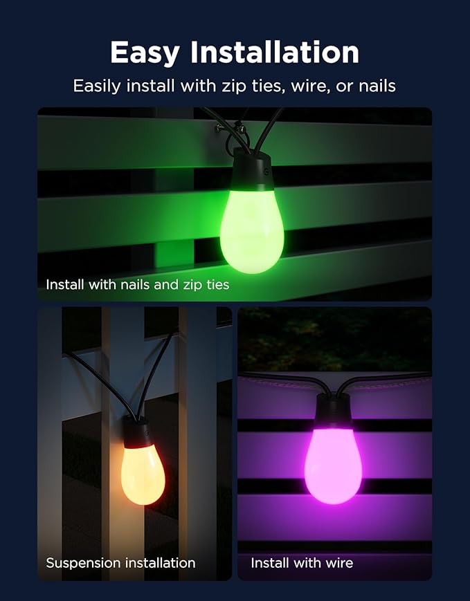 Govee S14 Bulb Outdoor String Lights 2, 144ft RGBIC Smart Warm White Outdoor ...