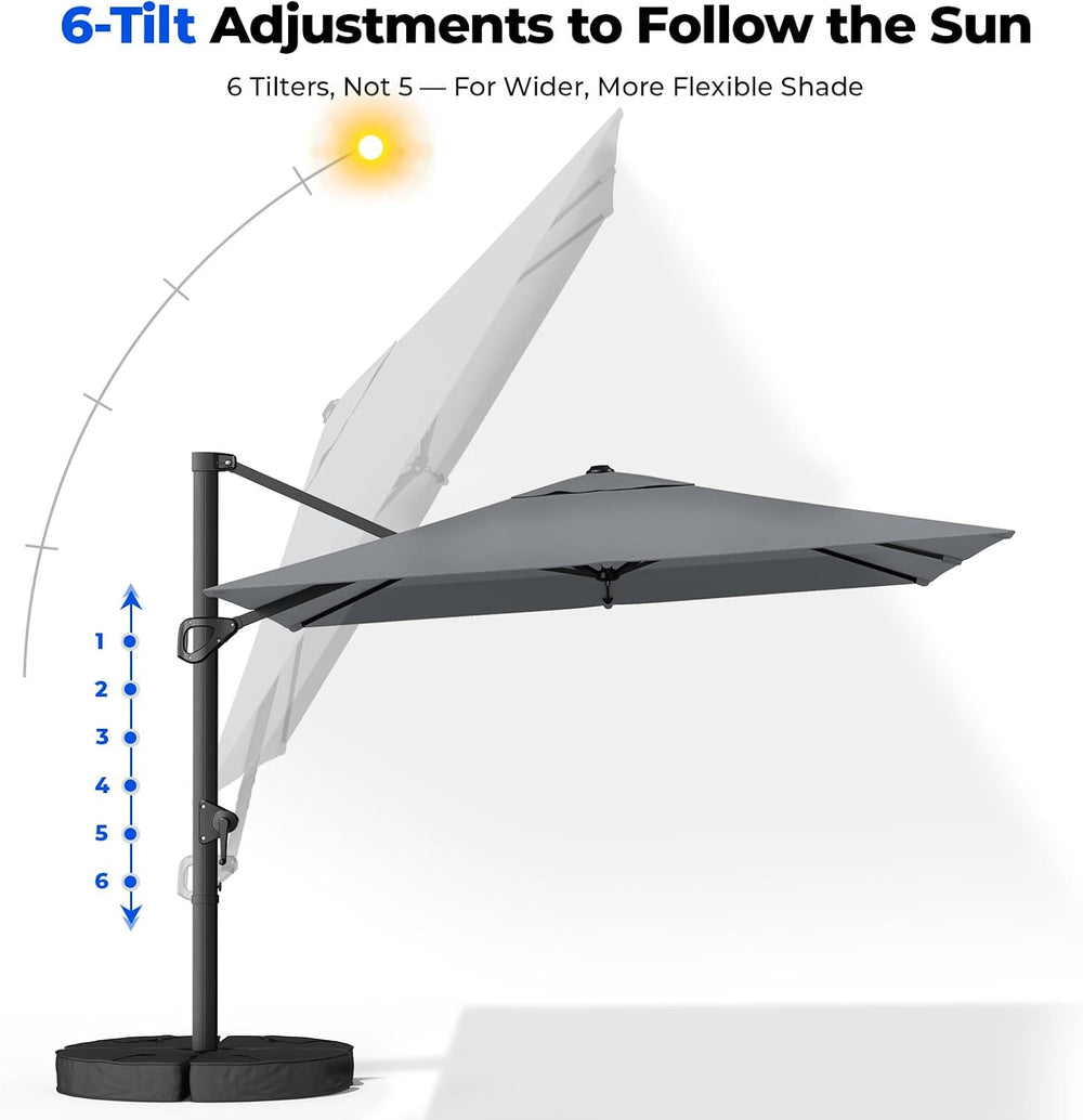 9x12 FT Cantilever Patio Umbrella with Base Included, Grey