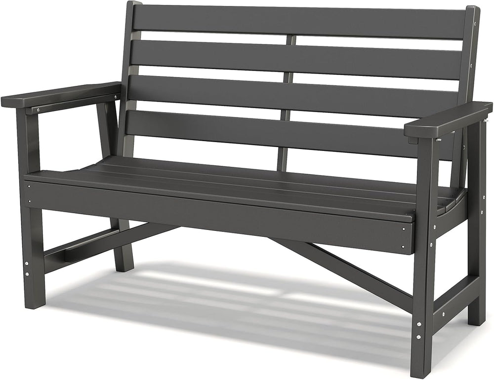 GREENVINES Outdoor Bench, 2-Person HDPE Garden Benches, Black