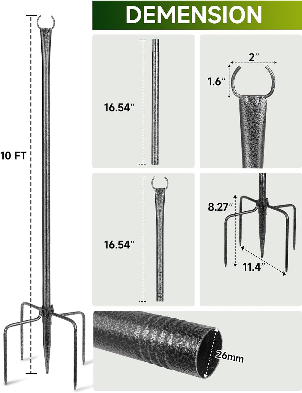 String Light Poles for Outside, 4 Pack 10 ft Frosted Silver Poles