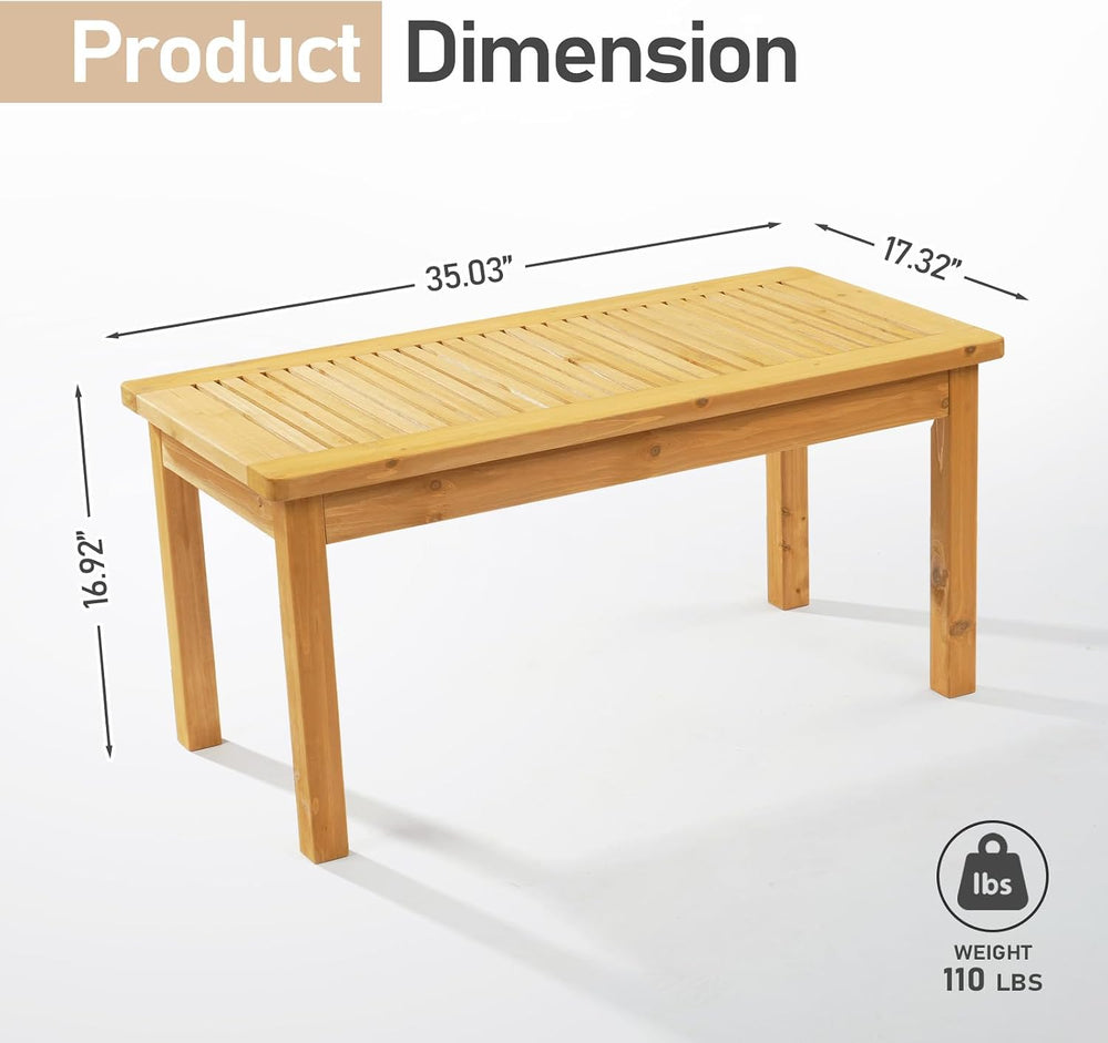 VINGLI Outdoor Wood Coffee Table, 35" Farmhouse Side Table for Patio, So...