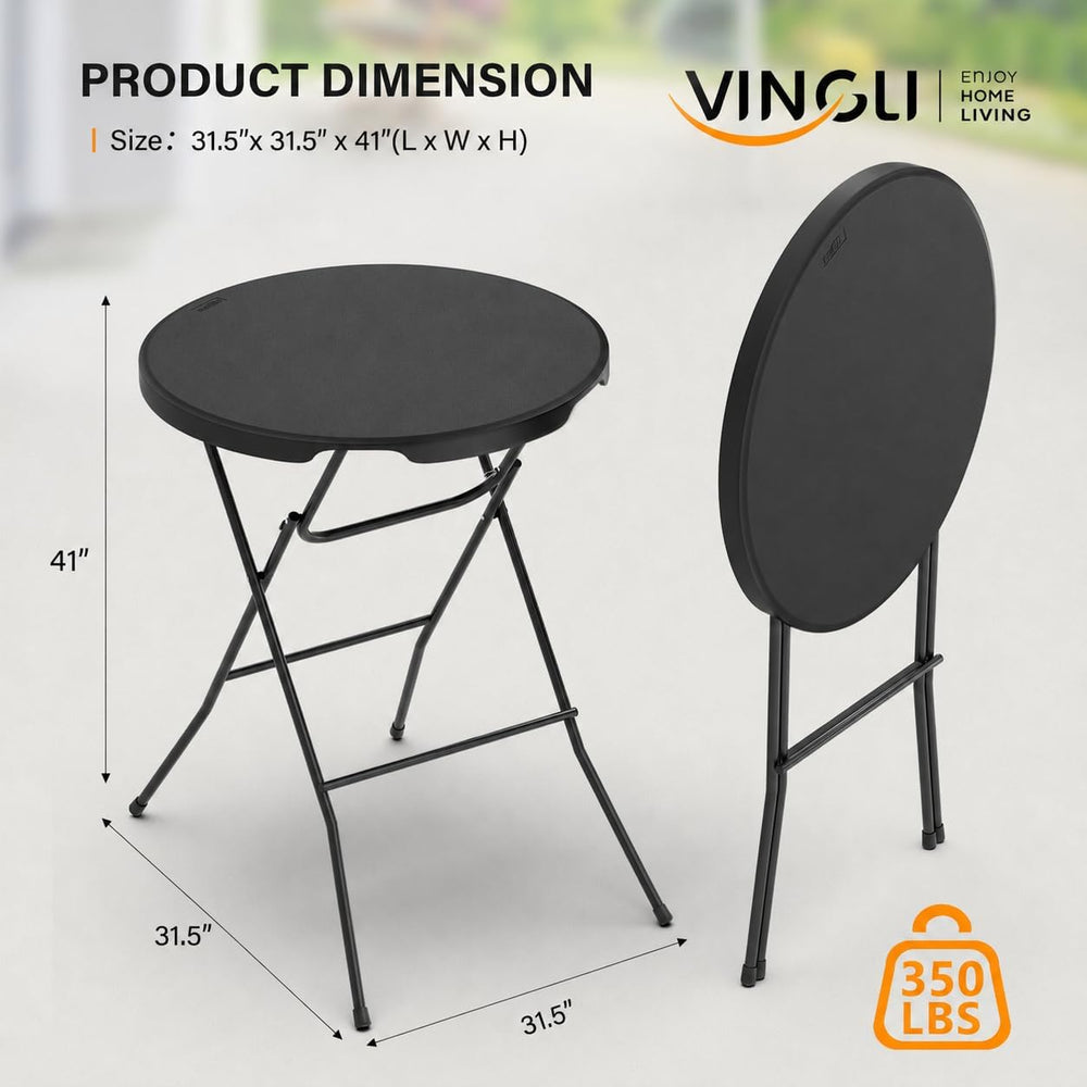 VINGLI 32" Cocktail Table, Folding Round Table Bar Height, High Top Table
