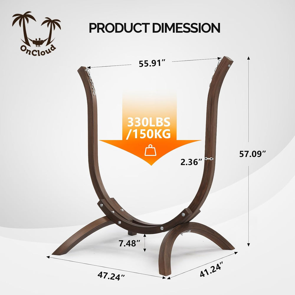 550 LBS Hand-Made Elegant Hammock Chair W/Stand, Premium Curved Wooden Hammoc...