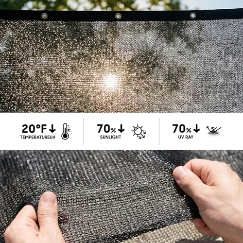 ShadeMart 70% Black Shade Cloth 10' x 16' HDPE Mesh Tarp for Garden P...
