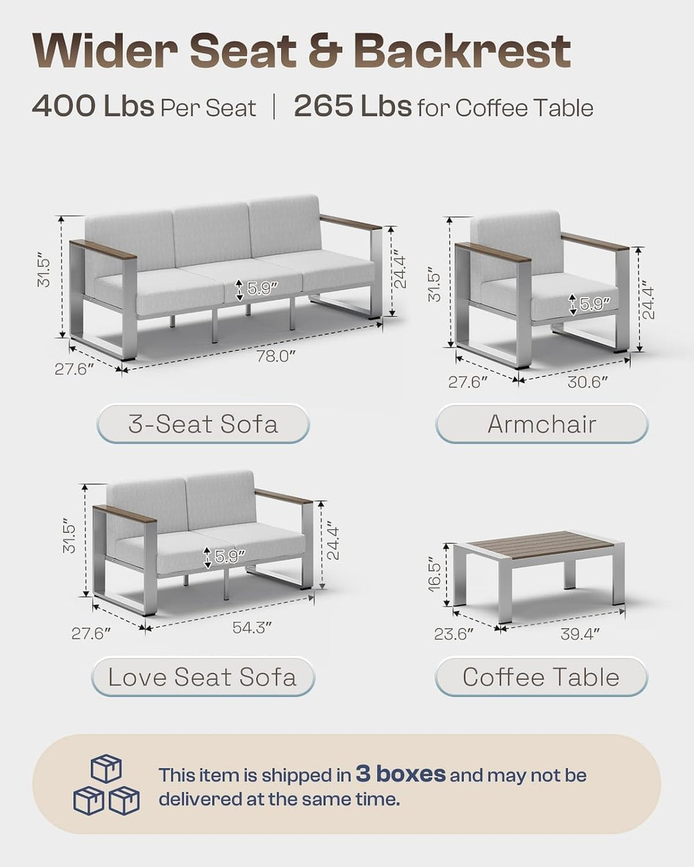 Outdoor Patio Furniture Set, 5 Seats Aluminum Patio Conversation Sets with Er...