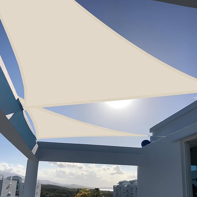 SUNNY GUARD Sun Shade Sail 16'x16'x16' Triangle Butter Cream UV B...
