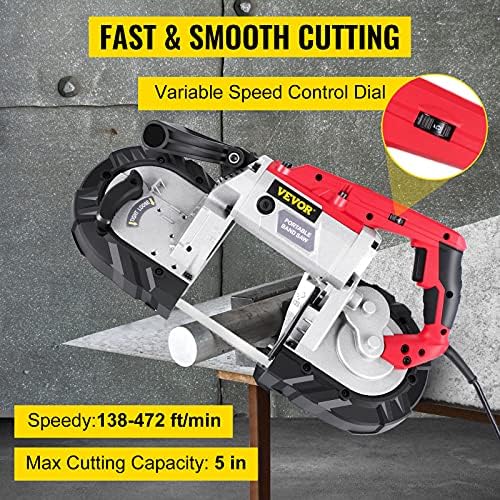 VEVOR Portable Band Saw, 5Inch Cutting Capacity Corded BandSaw, Variable Spee...