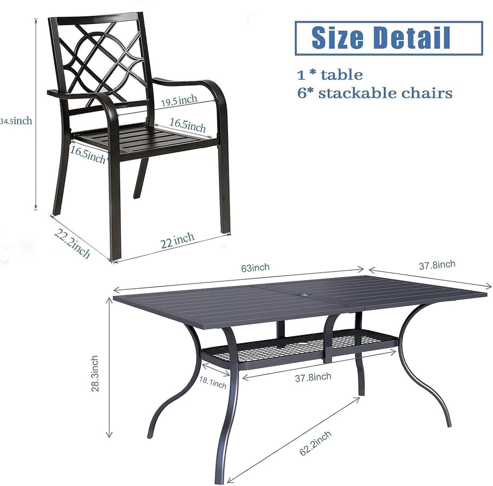 7 Pieces Patio Metal Furniture Outdoor Dining Set with 6 Stackable Bistro Cha...
