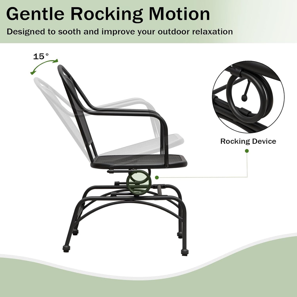 HAPPYGRILL Outdoor Rocking Dining Chair Set, Patio Rocker Chairs with Mesh Ba...