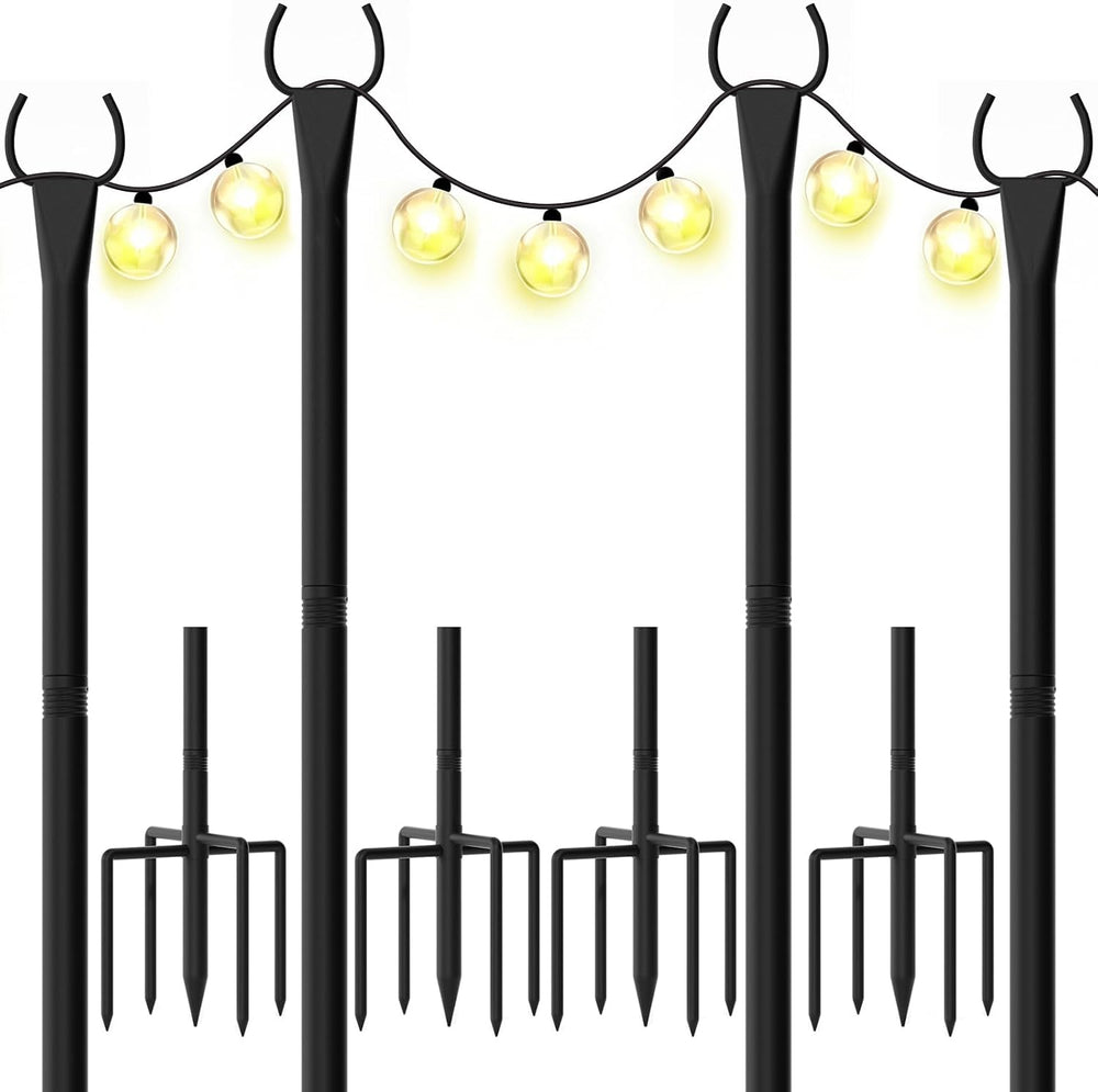 String Light Poles 4-Pack - 10FT, 5-Prong Base for Patio Deck