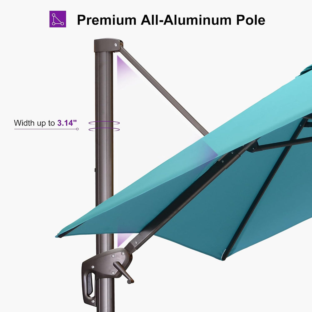 PURPLE LEAF Cantilever Umbrella 10' X 10' Bronze 5 Level Tilt, Turquoise