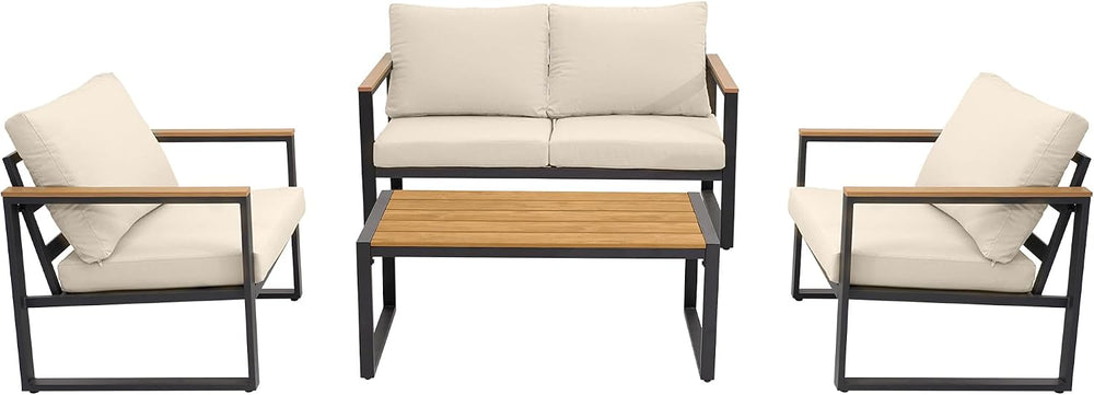 4 Pieces Metal Patio Furniture Set for Outdoor Balcony, Beige