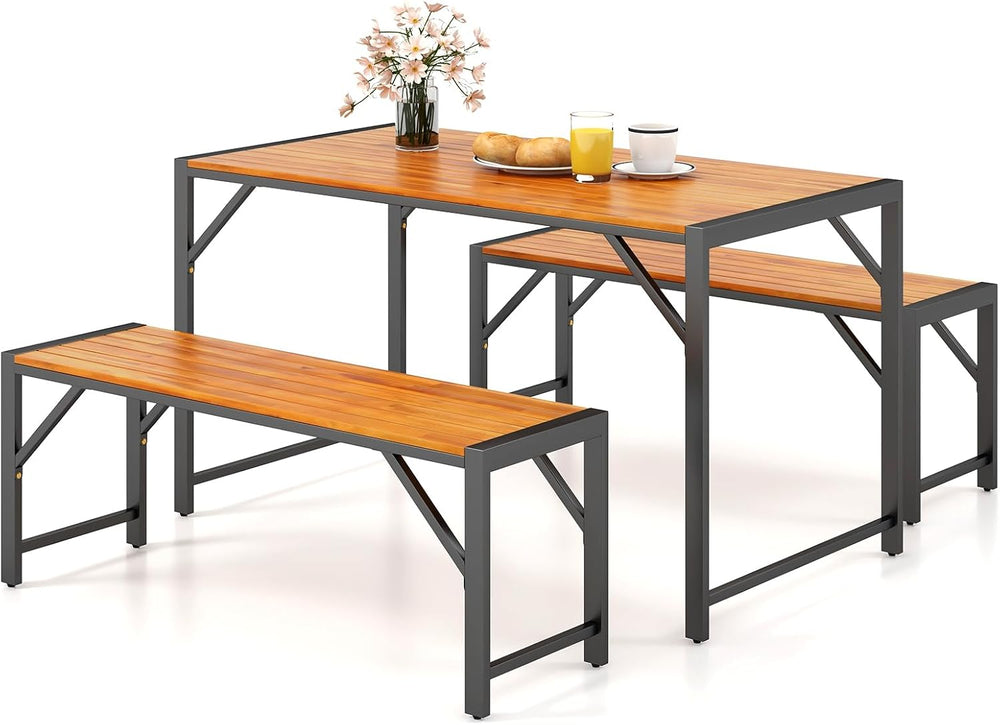 Tangkula 3 Pieces Patio Dining Set for 6 People, Outdoor Picnic Table & 2...