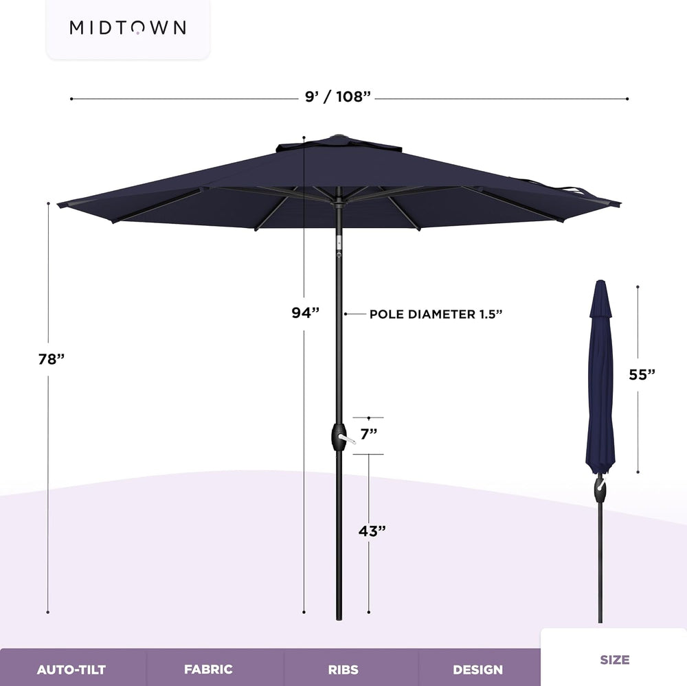 Midtown Umbrellas Lean - 9 Ft Patio Umbrella, Navy Blue Canopy