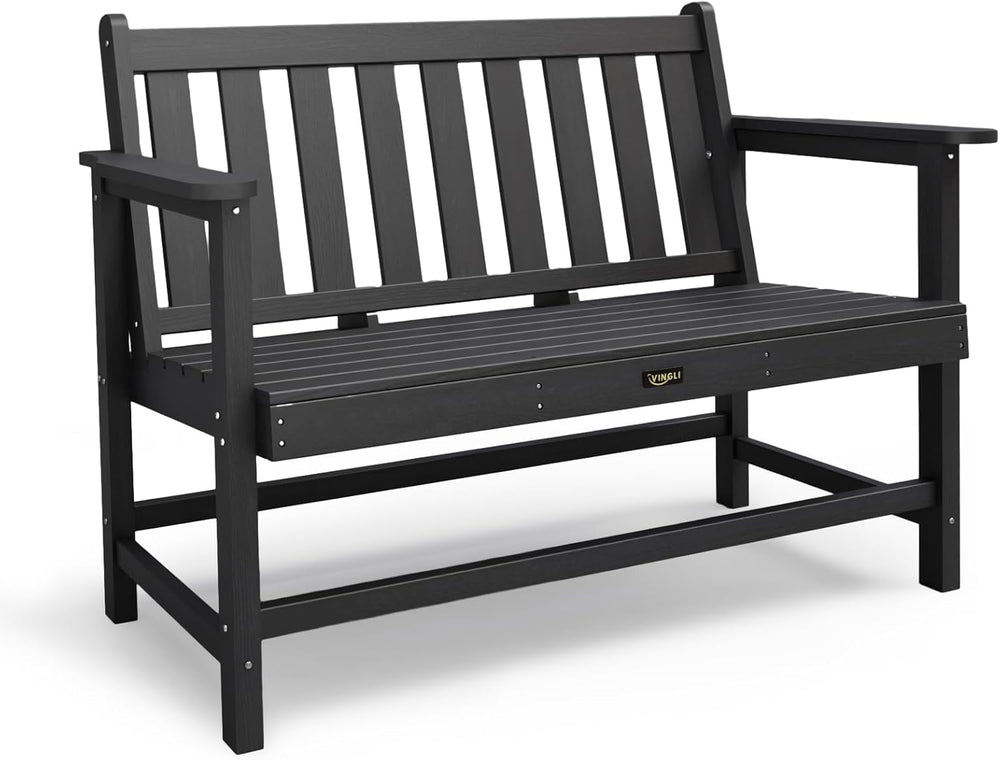 VINGLI 49in HDPE Outdoor Bench with Backrest and Armrests, 2-Person Weatherpr...